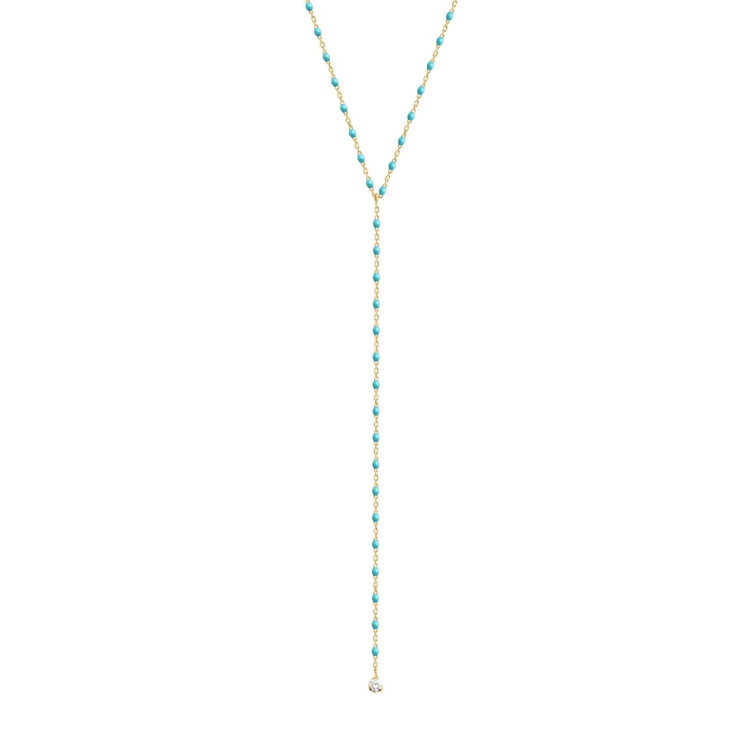 Gigi Clozeau - Collier turquoise vert Mini Gigi party Y, or jaune, 1 diamant, 50 cm