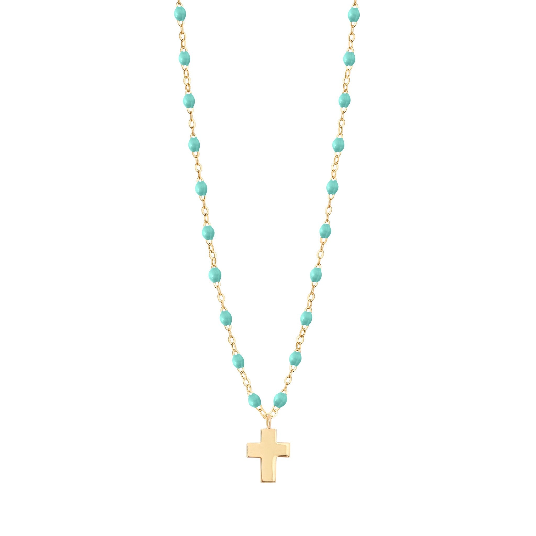 Gigi Clozeau - Collier vert d'eau Croix Classique Gigi, or jaune, 42 cm