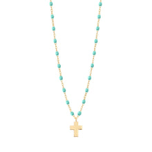 Gigi Clozeau - Collier vert d'eau Croix Classique Gigi, or jaune, 42 cm