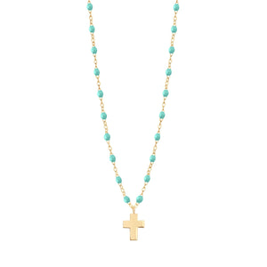 Gigi Clozeau - Collier vert d'eau Croix Classique Gigi, or jaune, 42 cm