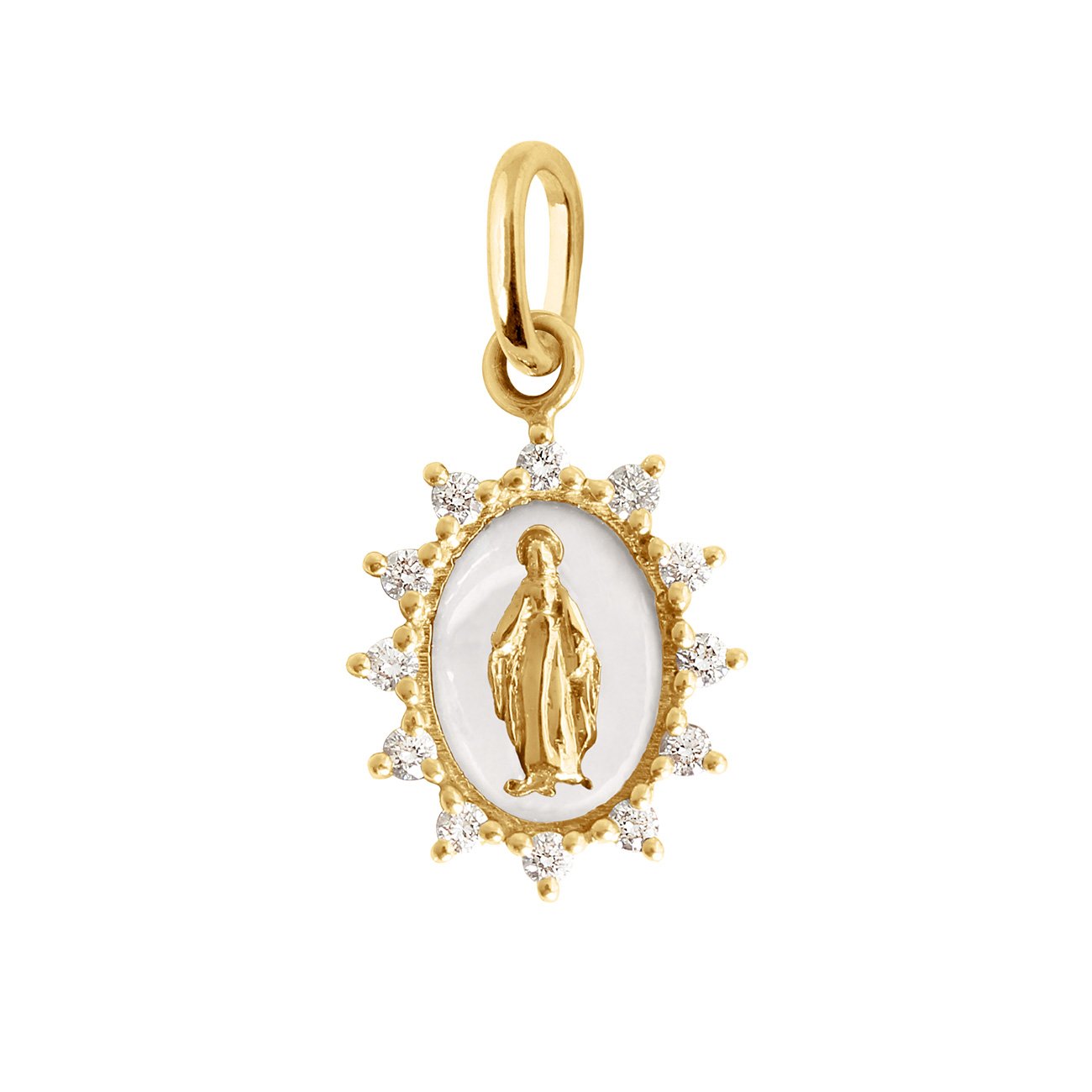 Gigi Clozeau - Pendentif blanc Madone Suprême, or jaune, diamants