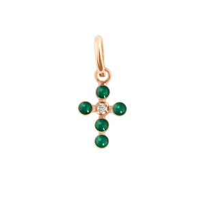 Gigi Clozeau - Pendentif émeraude Croix Perlée, or rose, 1 diamant