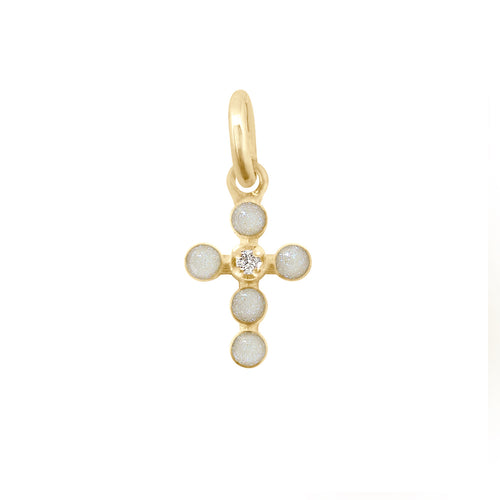 Gigi Clozeau - Pendentif opale Croix Perlée, or jaune, 1 diamant