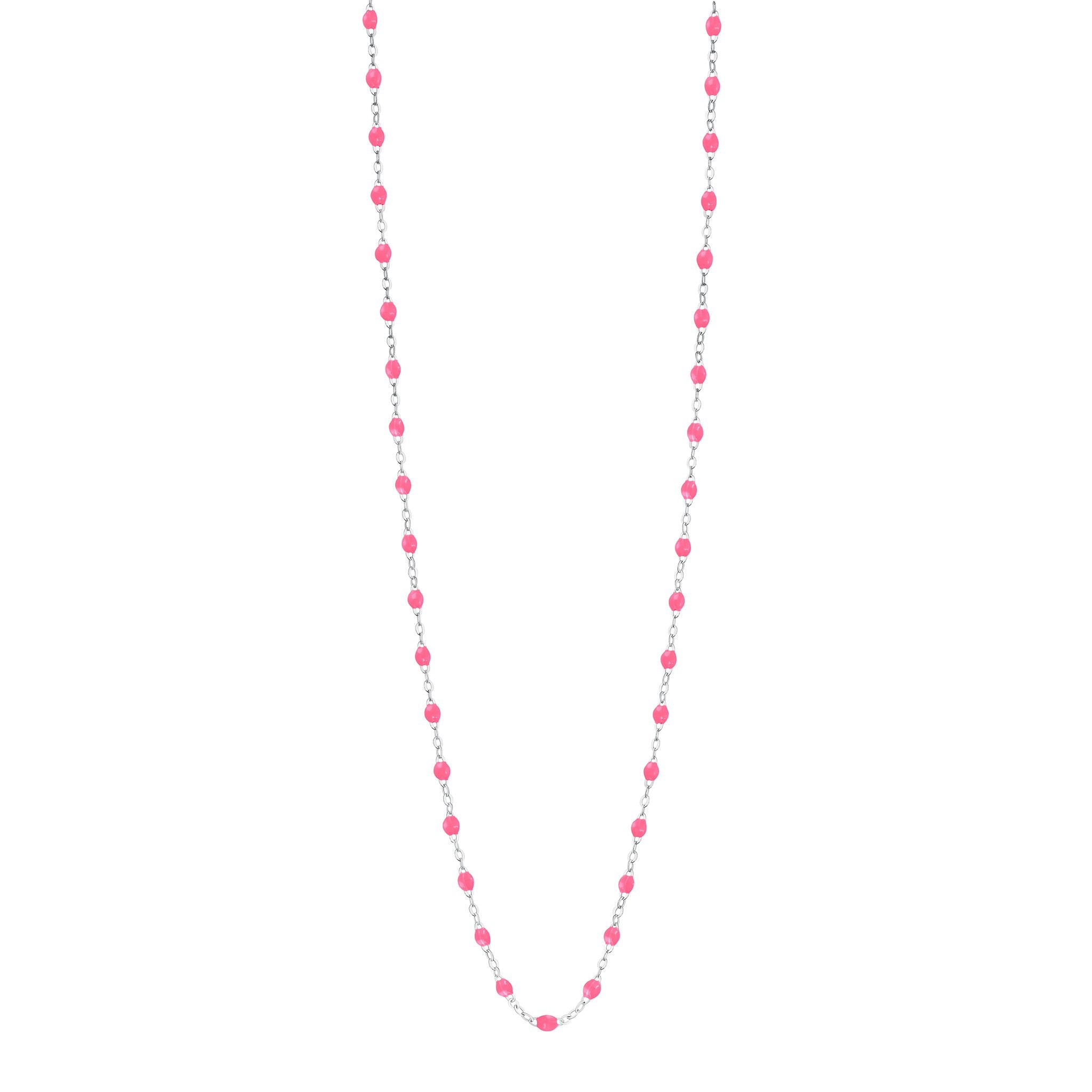 Gigi Clozeau - Sautoir rose fluo Classique Gigi, or blanc, 60 cm