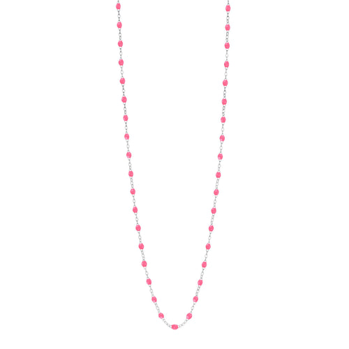 Gigi Clozeau - Sautoir rose fluo Classique Gigi, or blanc, 60 cm