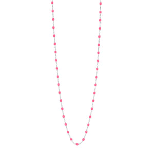 Gigi Clozeau - Sautoir rose fluo Classique Gigi, or blanc, 60 cm