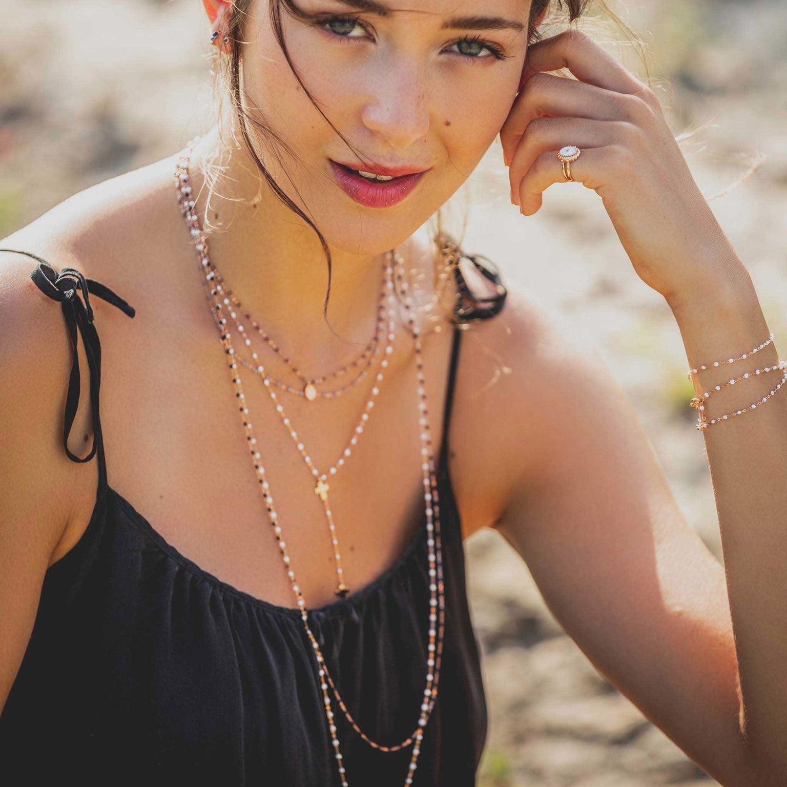 Gigi Clozeau - Bracelet blanc Classique Gigi, or blanc, 17 cm